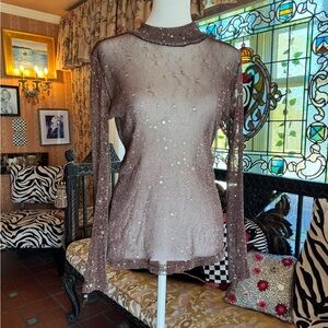 Sparkling Star Mesh Top - Brown, Size M